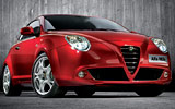 Alfa Romeo MiTo. Modelo 2009. Imagen exterior. Frontal lateral. Coche parado. Estudio. Rojo Giulietta. Llantas de aleaci�n ligera de 18 pulgadas.