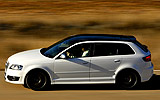 Audi S3. Modelo 2008. Sportback. Imagen. Movimiento. Lateral. Blanco