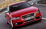 Audi S4. Modelo 2009. Imagen. Exterior. Frontal. Movimiento. Carretera. Rojo.