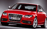 Audi S4. Modelo 2009. Imagen. Exterior. Frontal lateral. Coche parado. Estudio. Rojo.