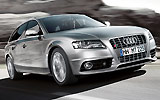 Audi S4. Modelo 2009. Imagen. Exterior. Lateral frontal. Coche en movimiento. Carretera. Gris.