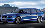 Audi S4. Modelo 2009. Imagen. Exterior. Frontal lateral. Coche parado. Carretera. Azul.