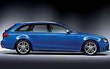 Audi S4. Modelo 2009. Imagen. Exterior. Lateral. Coche parado. Estudio. Azul.