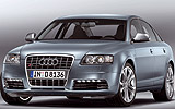 Audi S6. Modelo 2009. Imagen. Berlina. Frontal lateral. Est&aacute;tica. Azul boreal efecto perla .
