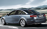 Audi S6. Modelo 2009. Imagen. Berlina. Lateral. Frontal. Movimiento. Carretera. Azul boreal efecto perla.