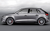 Audi A1 Sportback Concept. Prototipo 2008. Imagen. Lateral. Coche parado. Estudio. Gris.