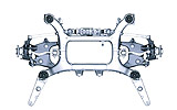 BMW Serie 7. Modelo 2009. Imagen. Técnica. Subchasis posterior. Esquema de suspensión y dirección trasera.