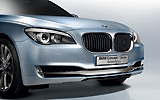 BMW Concept 7 Series ActiveHybrid. Prototipo 2008. Imagen. Detalle frontal. Estudio. Azul.
