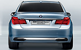 BMW Concept 7 Series ActiveHybrid. Prototipo 2008. Imagen. Posterior. Coche parado. Estudio. Azul.