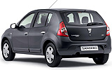 Dacia Sandero. Modelo 2009. Imagen exterior. Posterior lateral. Coche parado. Estudio.
