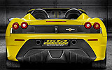 Ferrari 430 Scuderia Spider 16M. Modelo 2009. Imagen exterior. Descapotado. Posterior. Coche parado. Estudio. Amarillo.