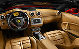 Ferrari California 2009. Imagen interior. Salpicadero. Cuadro de mandos. Consola central. Asientos. Cuero marr�n. Rojo.
