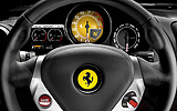 Ferrari California 2009. Imagen interior. Cuadro de mandos. Volante. Magnetino. Cuentarrevoluciones. Veloc�metro. Cuero marr�n. Rojo.