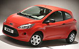 Ford Ka. Modelo 2009. Imagen exterior. Frontal lateral. Coche parado. Estudio. Rojo.