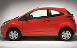 Ford Ka. Modelo 2009. Imagen exterior. Lateral. Coche parado. Estudio. Rojo.