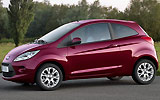 Ford Ka. Modelo 2009. Imagen exterior. Frontal lateral. Coche parado. Carretera.