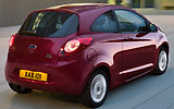 Ford Ka. Modelo 2009. Imagen exterior. Posterior lateral. Coche en movimiento. Carretera.