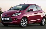 Ford Ka. Modelo 2009. Imagen exterior. Frontal lateral. Coche parado. Carretera.