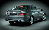 Honda Legend. Modelo 2009. Imagen. Posterior- lateral. Coche parado. Estudio. Gris oscuro.