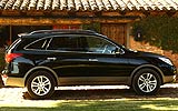 Hyundai ix55. Modelo 2009. Imagen. Exterior. Lateral. Coche parado. Carretera. Color Ebony Black.