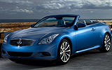 Infiniti G37 Cabrio. Modelo 2009. Imagen. Exterior. Frontal lateral. Parado. Carretera. Descapotado. Azul.
