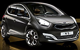 KIA N� 3 Concept. Prototipo 2009. Imagen. Exterior. Lateral frontal. Coche parado. Estudio. Negro.