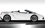 Lamborghini Gallardo LP 560-4 Spyder. Modelo 2009. Imagen exterior. Lateral. Descapotado. Coche parado. Estudio. Blanco