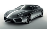 Lamborghini Estoque Prototipo. Prototipo 2008. Imagen. Frontal- lateral. Coche parado. Estudio. Gris.