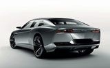 Lamborghini Estoque Prototipo. Prototipo 2008. Imagen. Lateral- posterior. Coche parado. Estudio. Gris.
