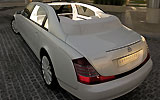 Maybach Landaulet. Modelo 2009. Imagen. Exterior. Lateral posterior. Coche parado. Carretera. Descapotado. Luz interior. Blanco.