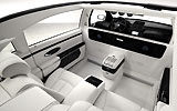 Maybach Landaulet. Modelo 2009. Imagen. Interior. Asientos traseros. Volante. Salpicadero. Navegador. Pantallas.