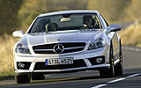 Mercedes-Benz SL 65 AMG. Modelo 2008. Imagen. Frontal- lateral. Coche parado. Plata iridio.