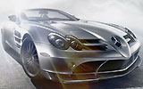 Mercedes-Benz SLR McLaren Roadster 722 S. Modelo 2009. Imagen. Lateral- frontal. Coche parado. Carretera. Gris.