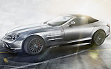 Mercedes-Benz SLR McLaren Roadster 722 S. Modelo 2009. Imagen. Lateral. Coche parado. Carretera. Gris.