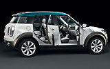 Mini Crossover Concept. Modelo 2009. Imagen. Lateral. Coche parado. Estudio. Puertas abiertas sin marco.