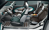 Mini Crossover Concept. Modelo 2009. Imagen. Interior. Salpicadero. Volante. Asientos delanteros y traseros. MINI Center Rail.