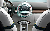 Mini Crossover Concept. Modelo 2009. Imagen. Interior. MINI Center Globe. Palanca de cambios manual.