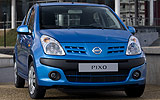 Nissan Pixo. Modelo 2009. Imagen. Exterior. Frontal. Coche. Carretera. Azul.