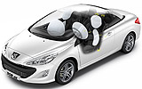  Peugeot 308 CC. Modelo 2009. Imagen. T&eacute;cnica. Airbags laterales, frontales, de cabeza y t&oacute;rax.