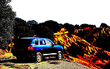 Porsche Cayenne. Modelo 2008. Imagen. Exterior. Posterior lateral. Coche parado. Azul marino.