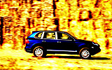 Porsche Cayenne. Modelo 2008. Imagen. Exterior. Lateral. Coche en movimiento. Azul marino.