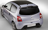 Renault Twingo RS. Modelo 2009. Imagen. Lateral- posterior- cenital. Coche parado. Llantas aleaci�n 17 pulgadas. Estudio. Dark metal grey.