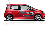 Renault Twingo RS. Modelo 2009. Imagen. Lateral. Coche parado. Llantas de aleaci�n 17 pulgadas. Estudio. Rojo.