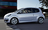 Renault Twingo RS. Modelo 2009. Imagen. Lateral. Coche en movimiento. Carretera. Dark metal grey.