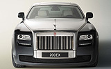 Rolls-Royce 200EX. Prototipo 2009. Imagen exterior. Frontal. Coche parado. Estudio. Gris.