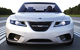 Saab 9-X Air. Prototipo 2008. Imagen. Frontal. Coche en movimiento. Carretera. Gris.