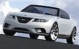 Saab 9-X Air. Prototipo 2008. Imagen. Frontal- lateral. Coche parado. Carretera. Descapotado. Gris.