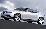 Saab 9-X Air. Prototipo 2008. Imagen. Frontal- lateral. Coche parado. Carretera. Gris.