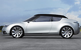 Saab 9-X Air. Prototipo 2008. Imagen. Lateral. Coche parado. Carretera. Capota. Gris.