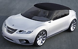 Saab 9-X Air. Prototipo 2008. Imagen. Frontal- lateral. Coche parado. Carretera. Capota. Gris.